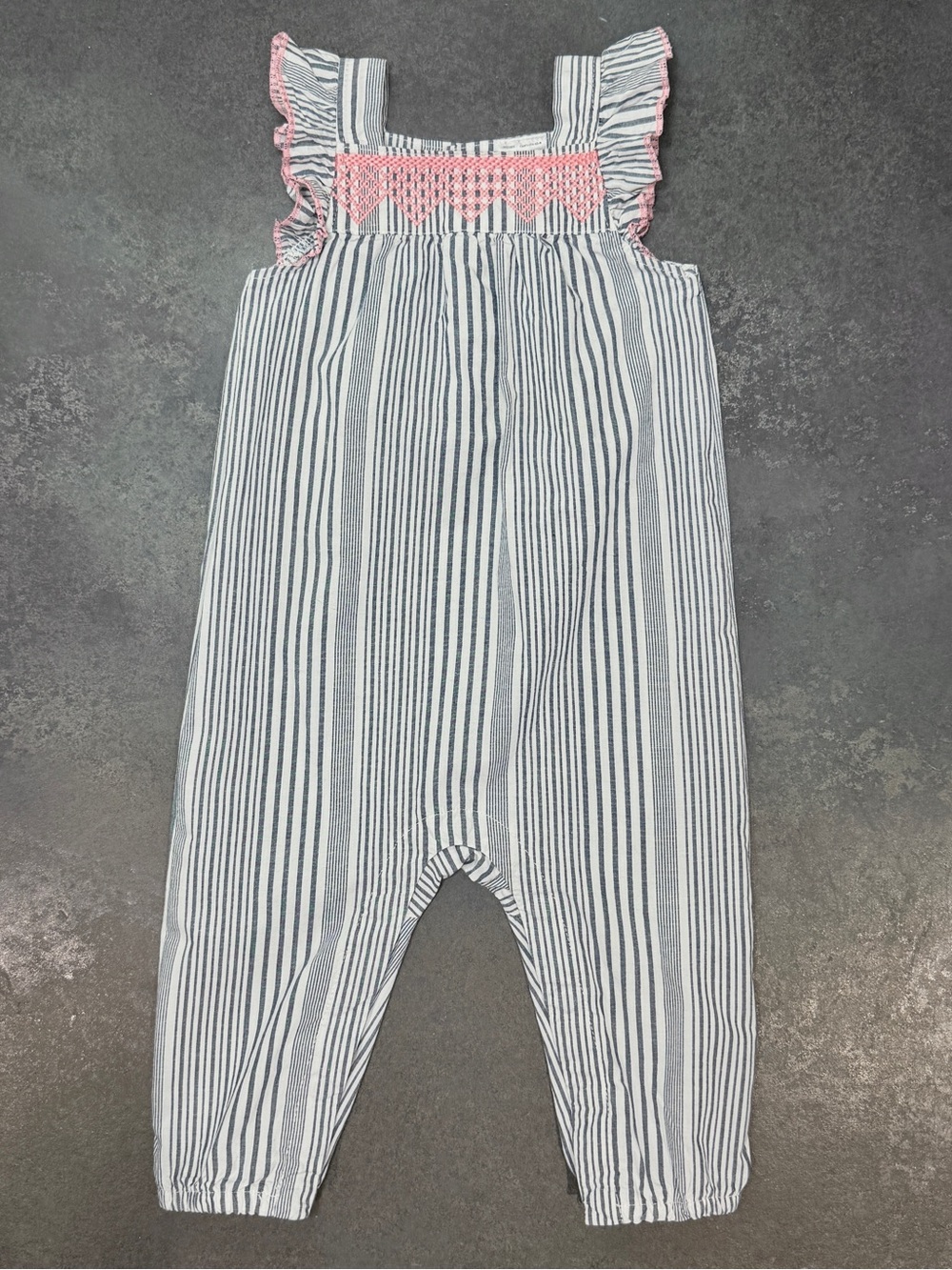 Carter’s Navy Stripe Flutter Sleeve Overall Embroidered Romper 6M